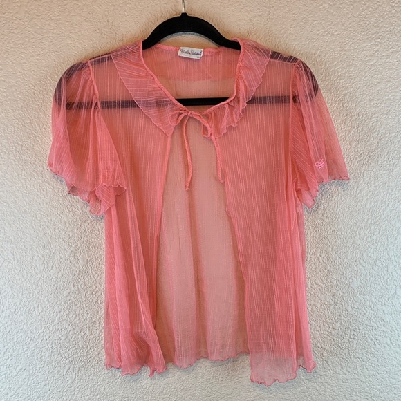 Diane Von Furstenberg Tops - Diane Von Furstenberg Coral Sheer Ruffle Blouse sz M y2k vintage 90s coverup